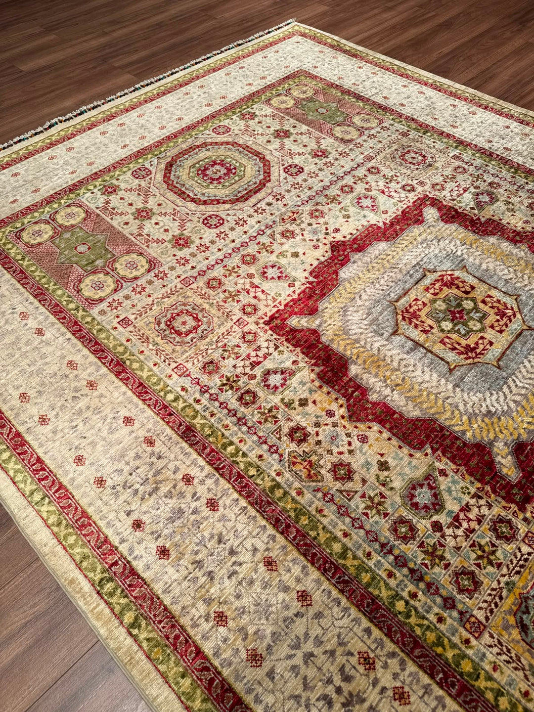 Memlük Orijinal El Dokuması Bej Kök Boya Yün Halı 209x300 6.27 Metrekare - 7x10 ft