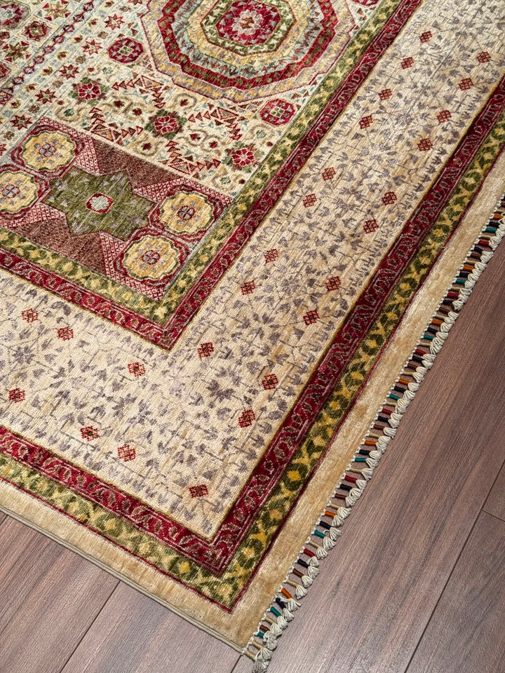 Memlük Orijinal El Dokuması Bej Kök Boya Yün Halı 209x300 6.27 Metrekare - 7x10 ft