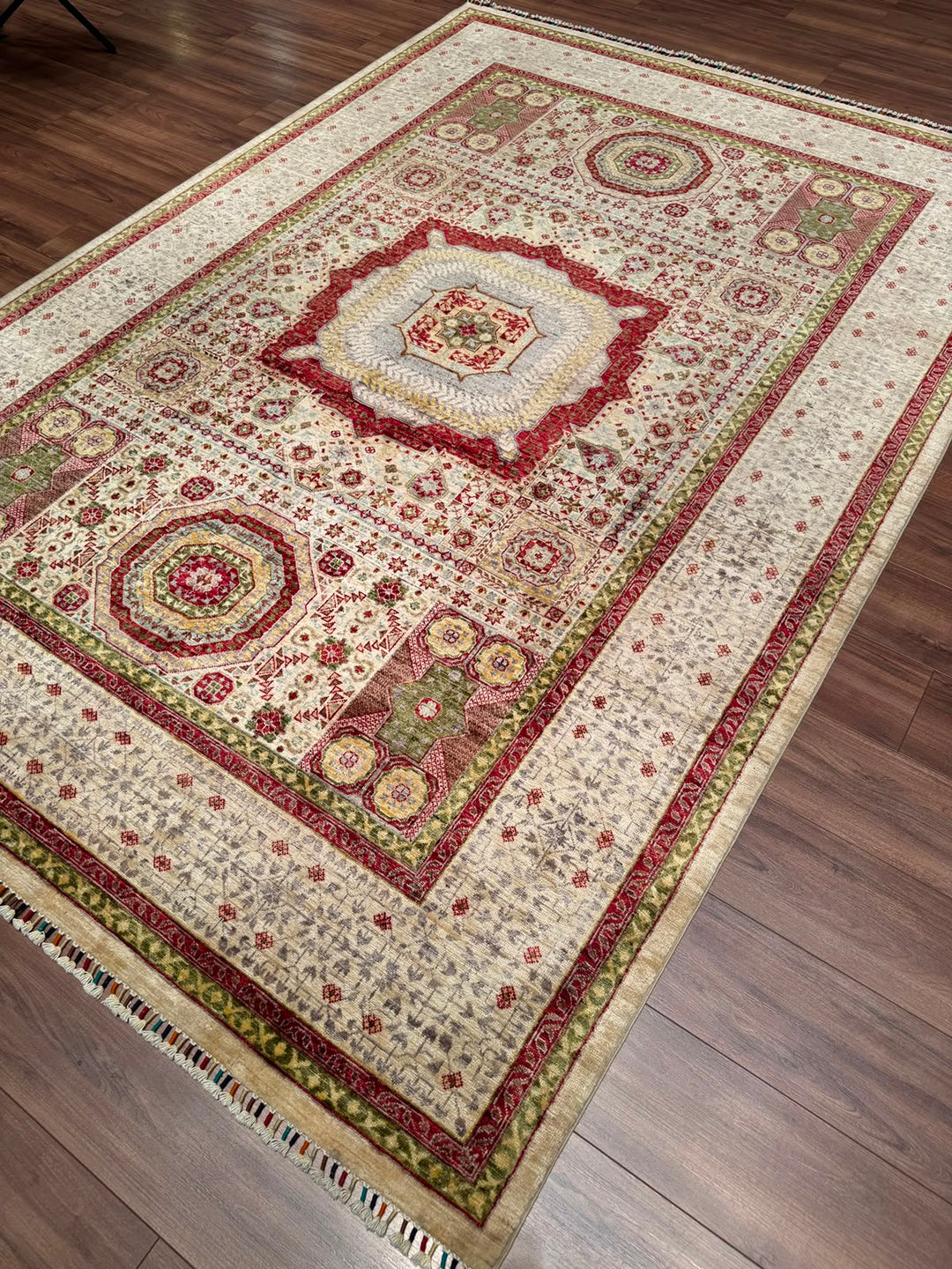Memlük Orijinal El Dokuması Bej Kök Boya Yün Halı 209x300 6.27 Metrekare - 7x10 ft