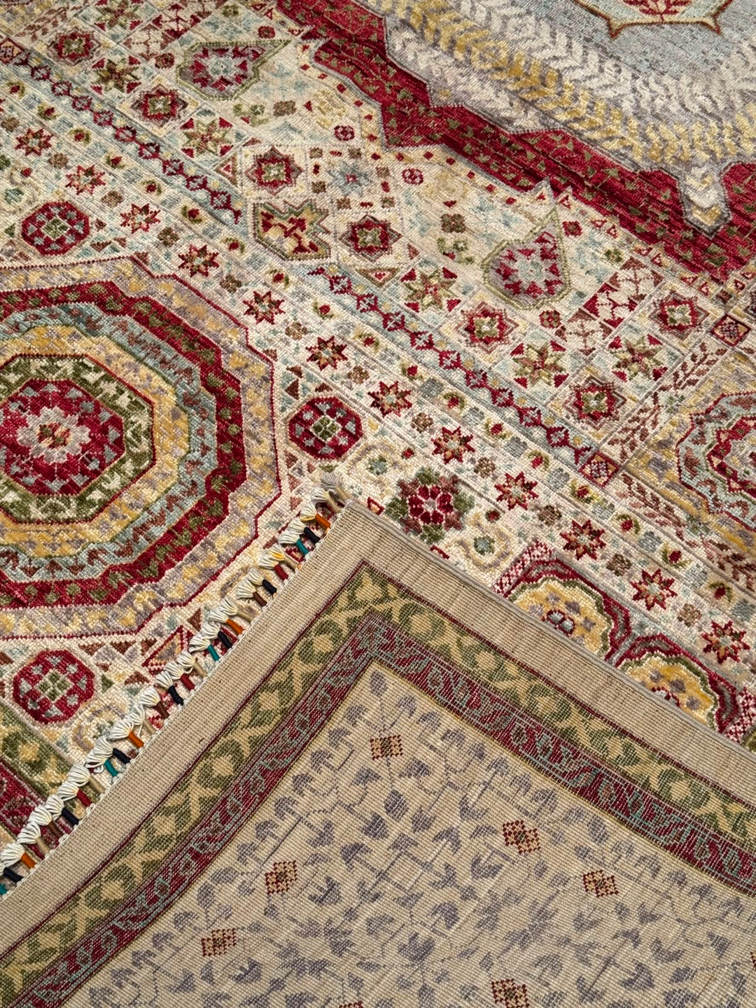 Memlük Orijinal El Dokuması Bej Kök Boya Yün Halı 209x300 6.27 Metrekare - 7x10 ft