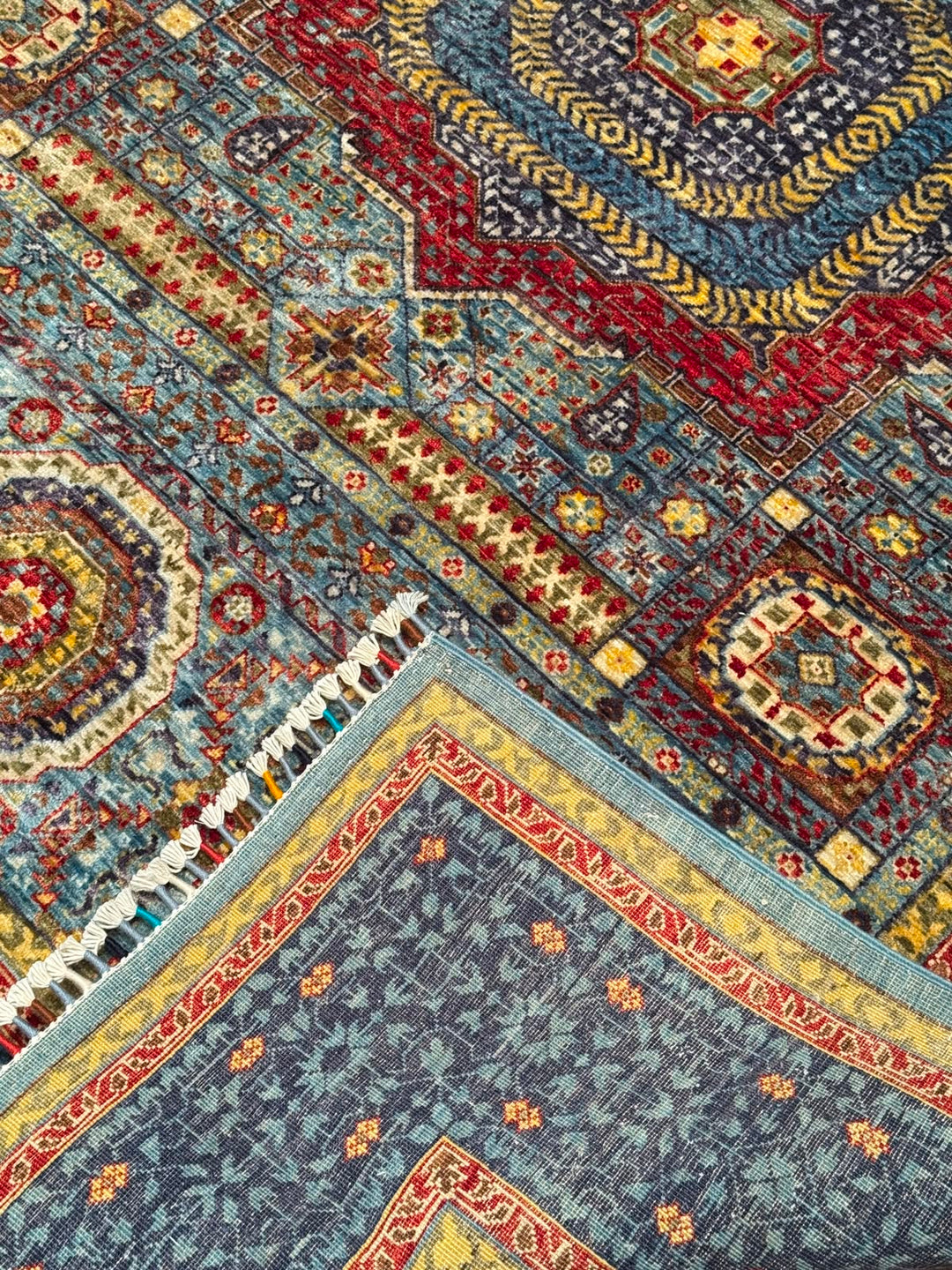 Memlük Orijinal El Dokuması Turkuaz Kök Boya Yün Halı 171x223 3.81 Metrekare - 5x8 ft