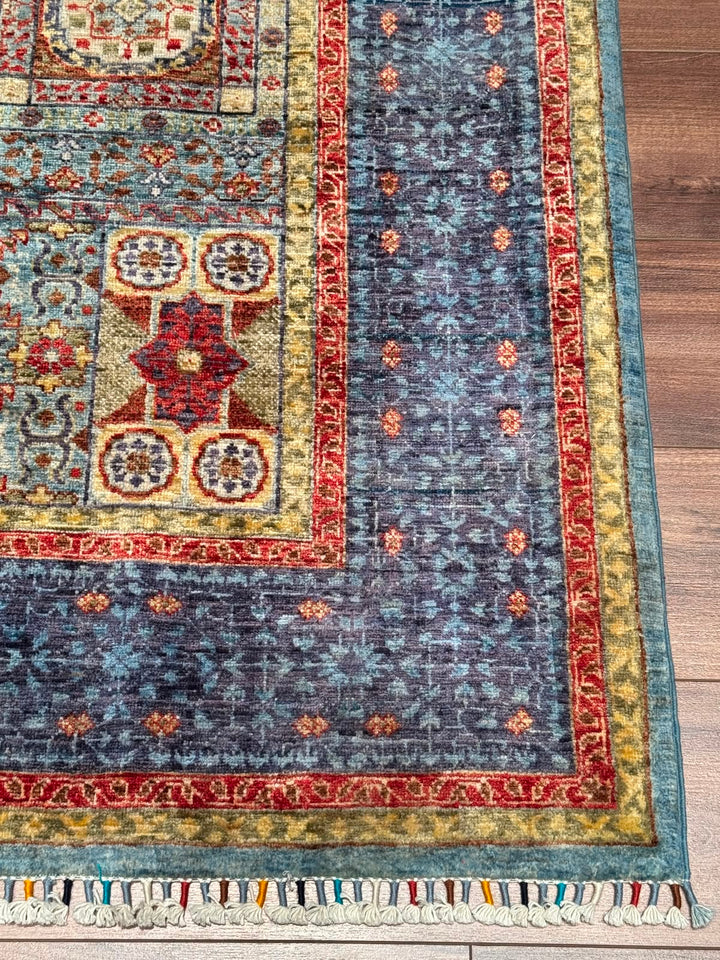 Memlük Orijinal El Dokuması Turkuaz Kök Boya Yün Halı 171x223 3.81 Metrekare - 5x8 ft