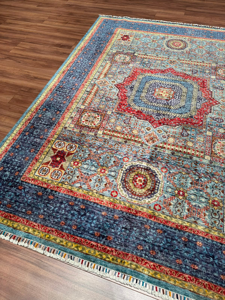 Memlük Orijinal El Dokuması Turkuaz Kök Boya Yün Halı 171x223 3.81 Metrekare - 5x8 ft