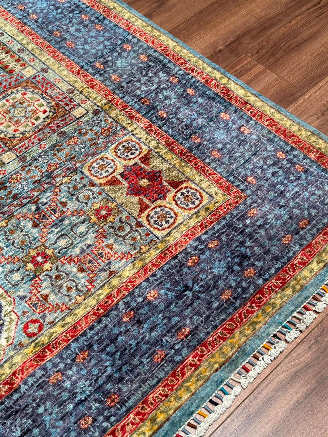 Memlük Orijinal El Dokuması Turkuaz Kök Boya Yün Halı 171x223 3.81 Metrekare - 5x8 ft