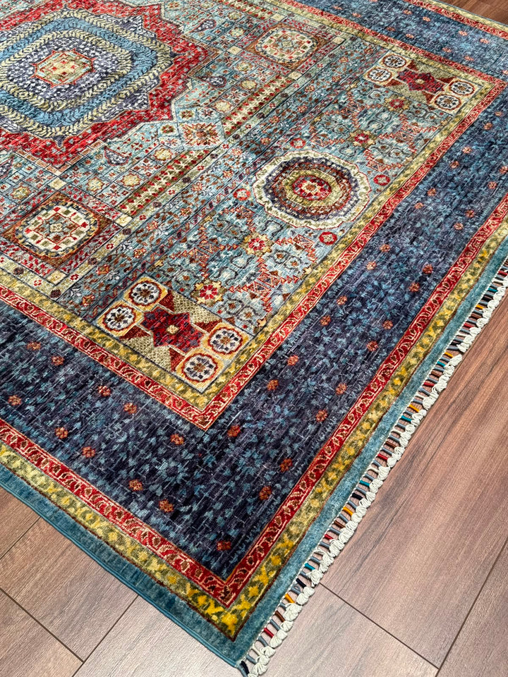 Memlük Orijinal El Dokuması Turkuaz Kök Boya Yün Halı 171x223 3.81 Metrekare - 5x8 ft