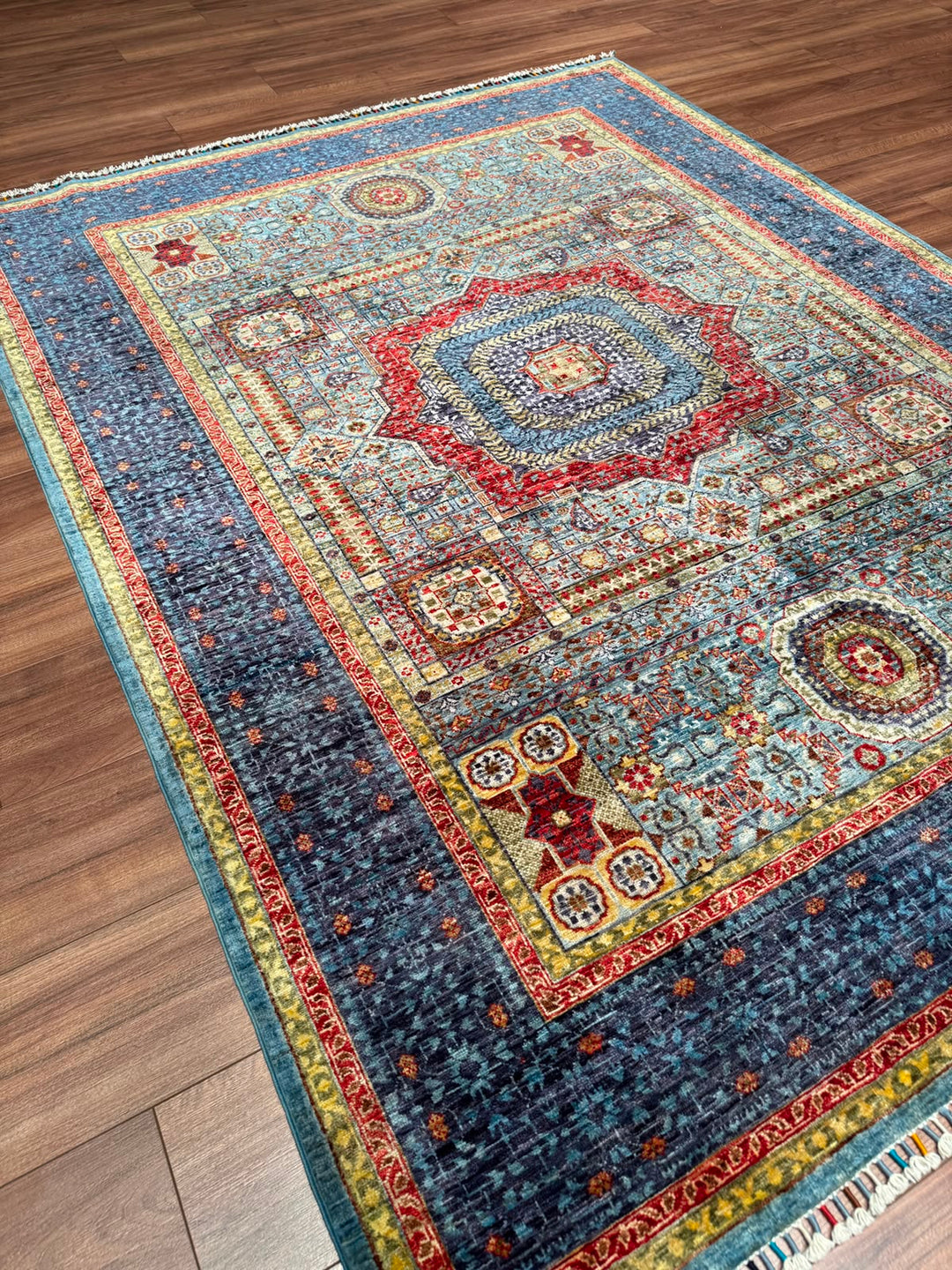 Memlük Orijinal El Dokuması Turkuaz Kök Boya Yün Halı 171x223 3.81 Metrekare - 5x8 ft