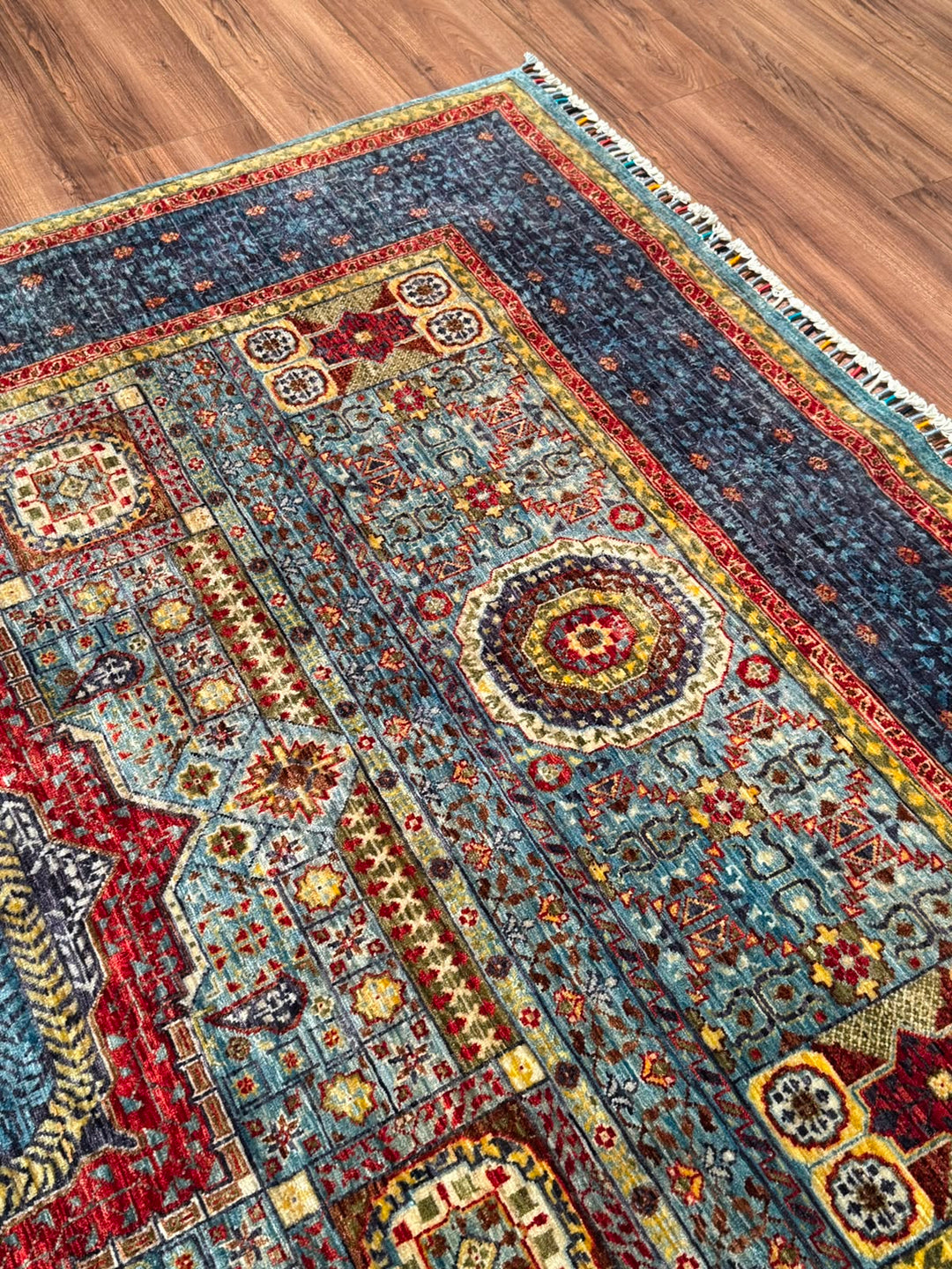 Memlük Orijinal El Dokuması Turkuaz Kök Boya Yün Halı 171x223 3.81 Metrekare - 5x8 ft