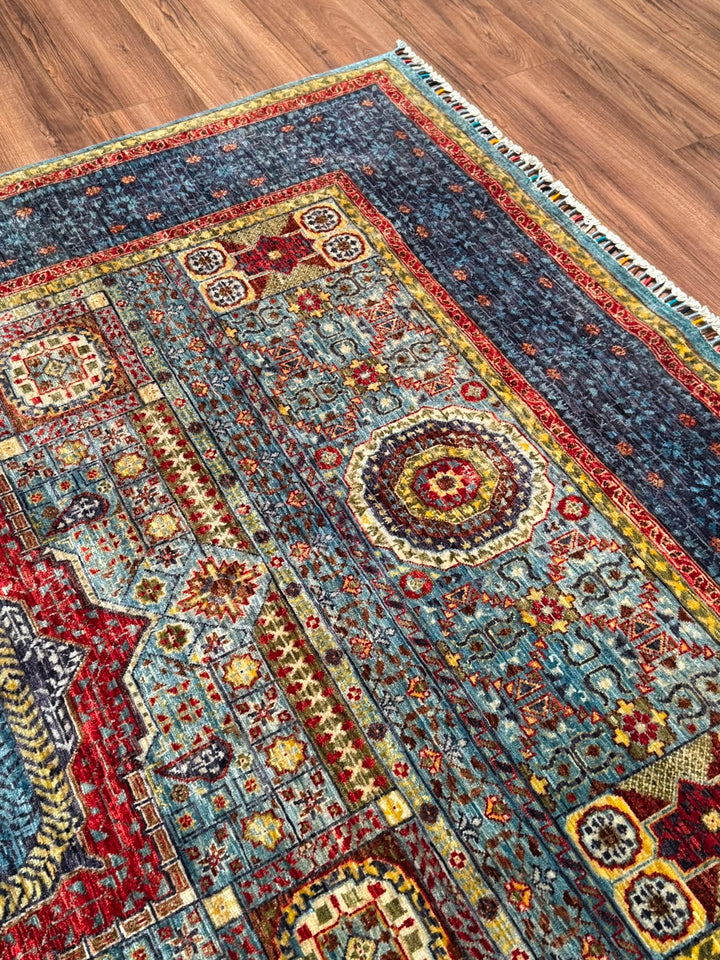 Memlük Orijinal El Dokuması Turkuaz Kök Boya Yün Halı 171x223 3.81 Metrekare - 5x8 ft