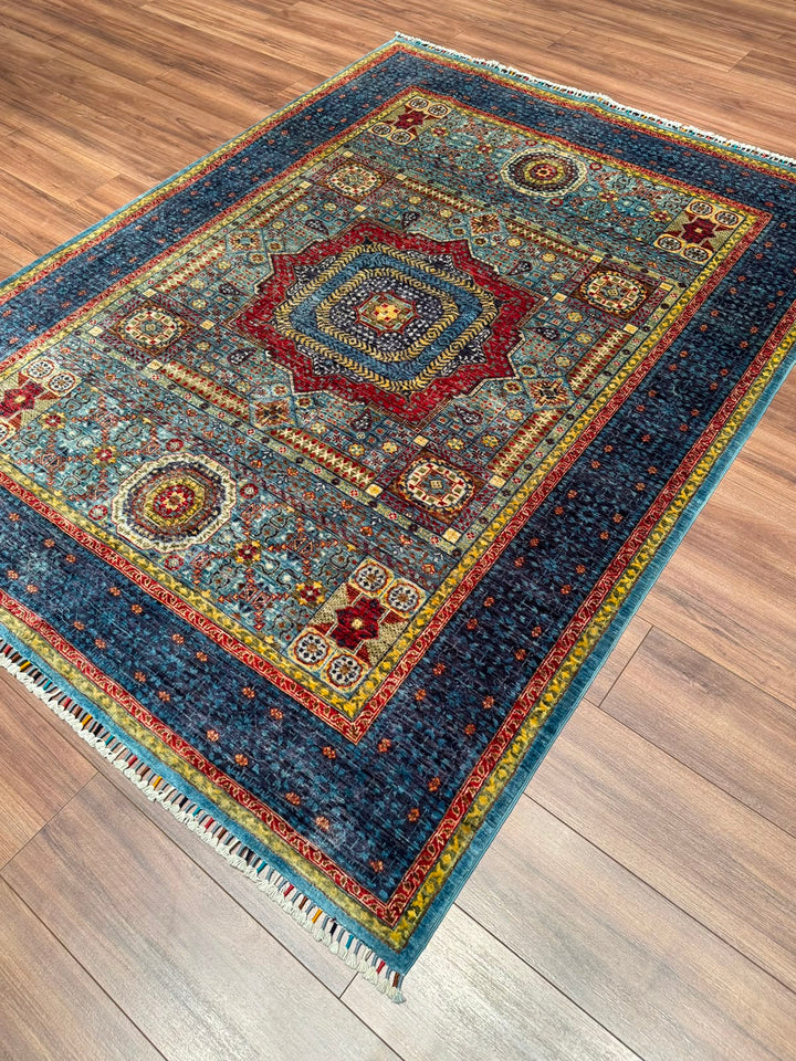 Memlük Orijinal El Dokuması Turkuaz Kök Boya Yün Halı 171x223 3.81 Metrekare - 5x8 ft