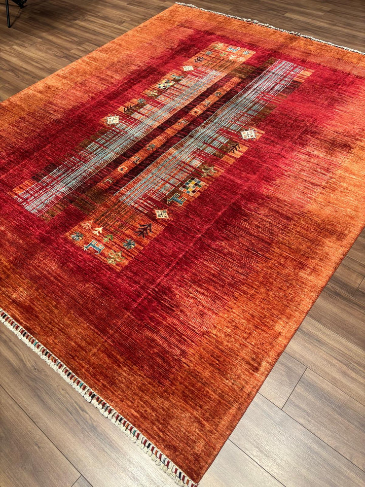 Khorjin Orijinal El Dokuması Kırmızı Kök Boya Yün Halı 247x299 7.39 Metrekare - 7x10 ft