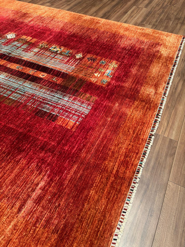 Khorjin Orijinal El Dokuması Kırmızı Kök Boya Yün Halı 247x299 7.39 Metrekare - 7x10 ft