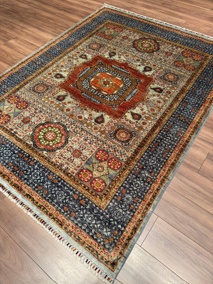 Memlük Orijinal El Dokuması Gri Kök Boya Yün Halı 173x231 4 Metrekare - 5x8 ft