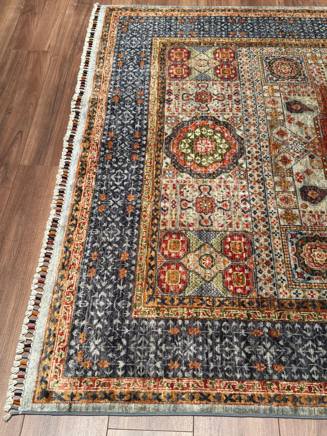 Memlük Orijinal El Dokuması Gri Kök Boya Yün Halı 173x231 4 Metrekare - 5x8 ft