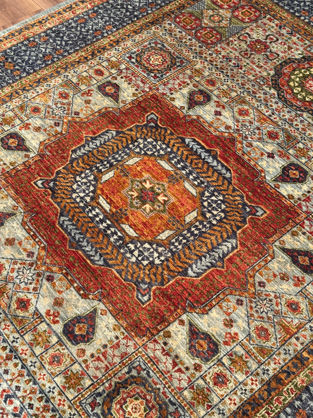 Memlük Orijinal El Dokuması Gri Kök Boya Yün Halı 173x231 4 Metrekare - 5x8 ft