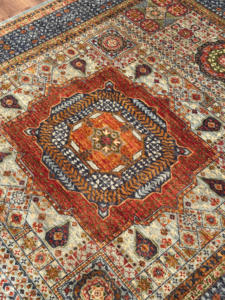 Memlük Orijinal El Dokuması Gri Kök Boya Yün Halı 173x231 4 Metrekare - 5x8 ft