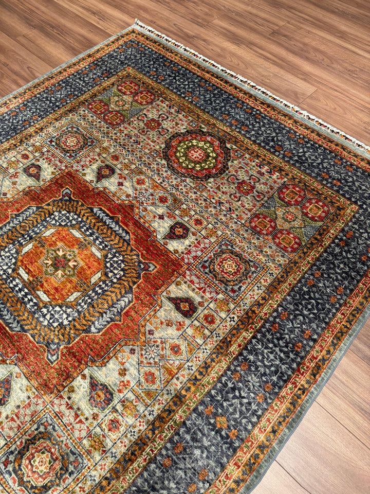 Memlük Orijinal El Dokuması Gri Kök Boya Yün Halı 173x231 4 Metrekare - 5x8 ft