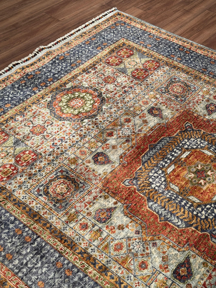 Memlük Orijinal El Dokuması Gri Kök Boya Yün Halı 173x231 4 Metrekare - 5x8 ft