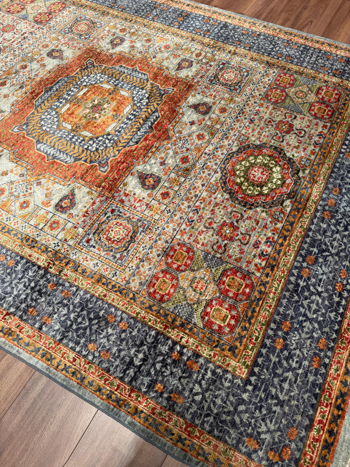Memlük Orijinal El Dokuması Gri Kök Boya Yün Halı 173x231 4 Metrekare - 5x8 ft