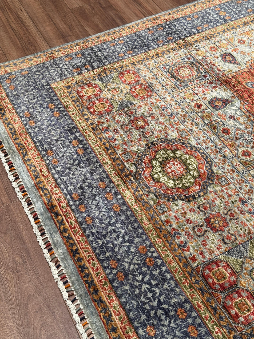 Memlük Orijinal El Dokuması Gri Kök Boya Yün Halı 173x231 4 Metrekare - 5x8 ft