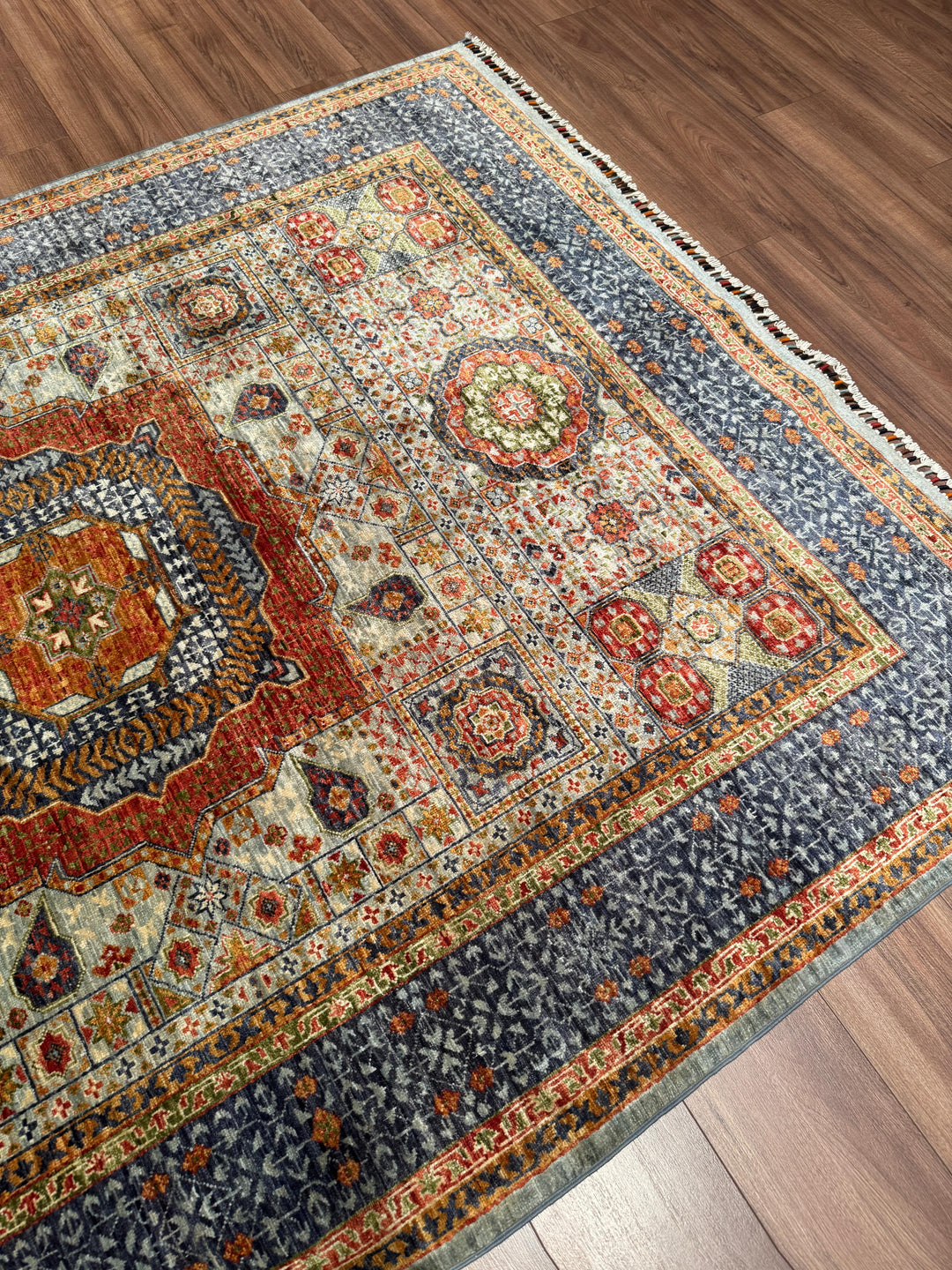 Memlük Orijinal El Dokuması Gri Kök Boya Yün Halı 173x231 4 Metrekare - 5x8 ft
