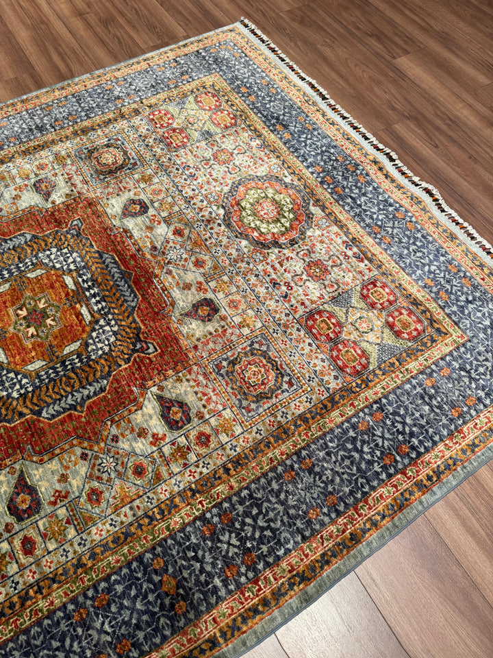 Memlük Orijinal El Dokuması Gri Kök Boya Yün Halı 173x231 4 Metrekare - 5x8 ft