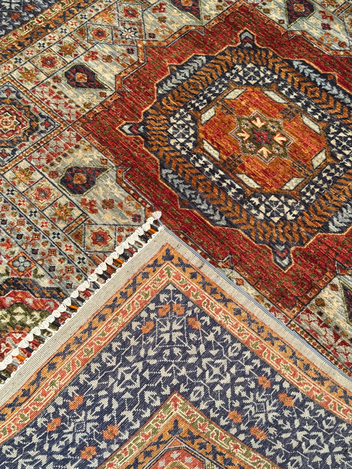 Memlük Orijinal El Dokuması Gri Kök Boya Yün Halı 173x231 4 Metrekare - 5x8 ft