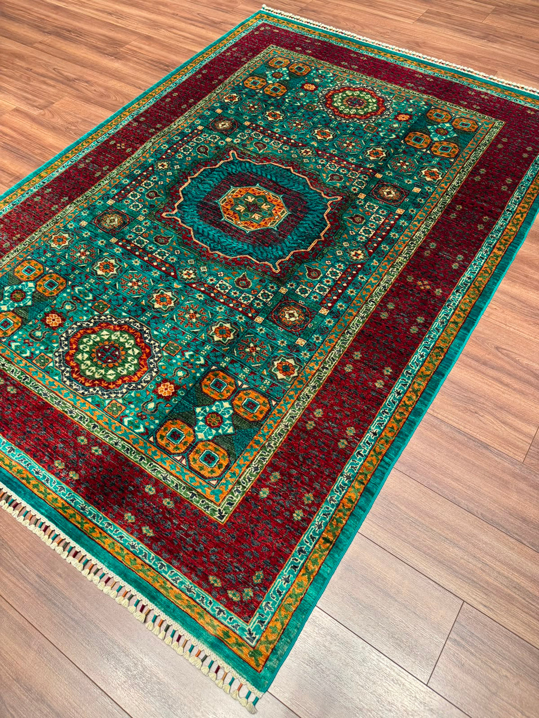 Memlük Orijinal El Dokuması Turkuaz Kök Boya Yün Halı 172x243 4.18 Metrekare - 5x8 ft