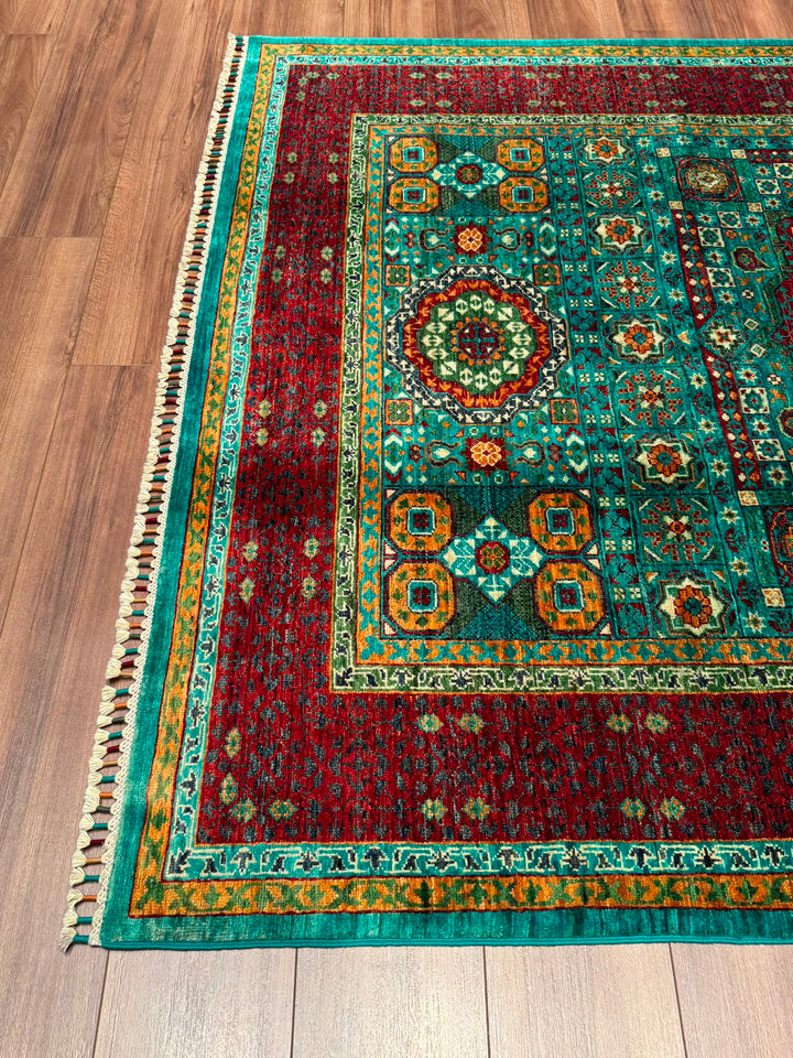 Memlük Orijinal El Dokuması Turkuaz Kök Boya Yün Halı 172x243 4.18 Metrekare - 5x8 ft