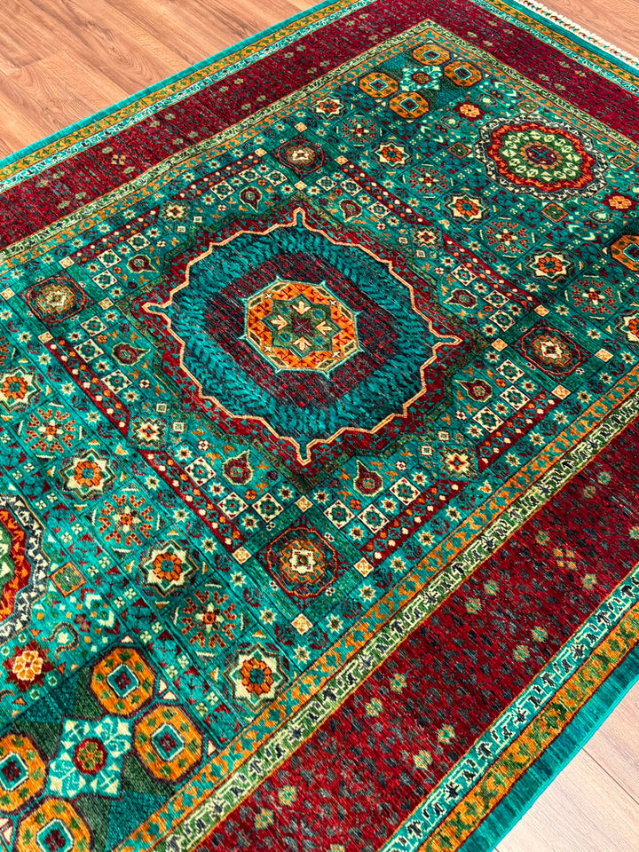 Memlük Orijinal El Dokuması Turkuaz Kök Boya Yün Halı 172x243 4.18 Metrekare - 5x8 ft