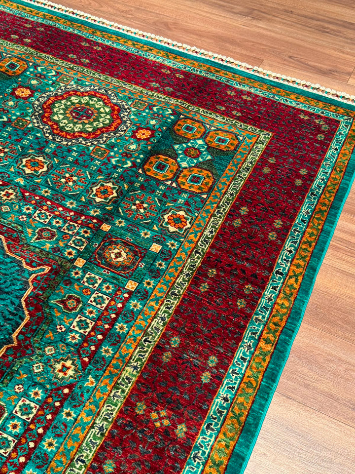 Memlük Orijinal El Dokuması Turkuaz Kök Boya Yün Halı 172x243 4.18 Metrekare - 5x8 ft