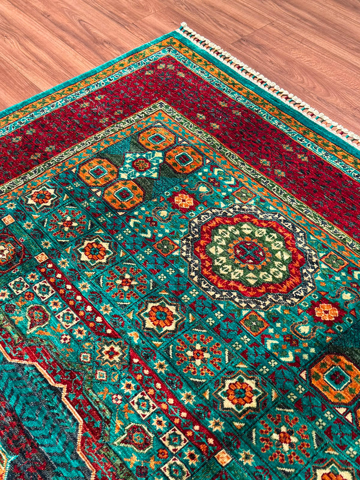 Memlük Orijinal El Dokuması Turkuaz Kök Boya Yün Halı 172x243 4.18 Metrekare - 5x8 ft