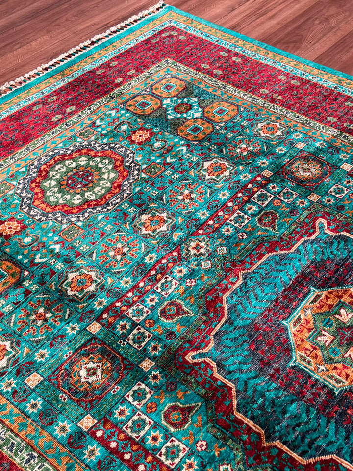 Memlük Orijinal El Dokuması Turkuaz Kök Boya Yün Halı 172x243 4.18 Metrekare - 5x8 ft