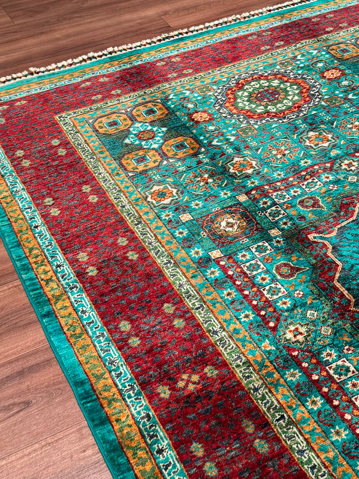 Memlük Orijinal El Dokuması Turkuaz Kök Boya Yün Halı 172x243 4.18 Metrekare - 5x8 ft