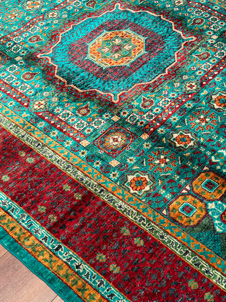Memlük Orijinal El Dokuması Turkuaz Kök Boya Yün Halı 172x243 4.18 Metrekare - 5x8 ft