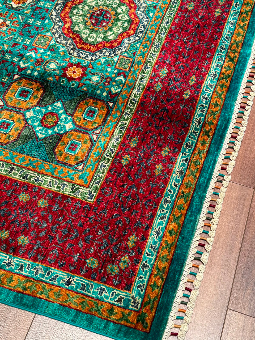 Memlük Orijinal El Dokuması Turkuaz Kök Boya Yün Halı 172x243 4.18 Metrekare - 5x8 ft