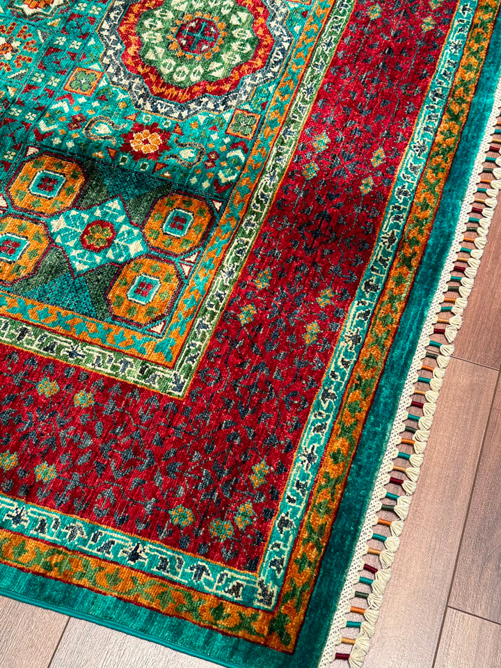 Memlük Orijinal El Dokuması Turkuaz Kök Boya Yün Halı 172x243 4.18 Metrekare - 5x8 ft