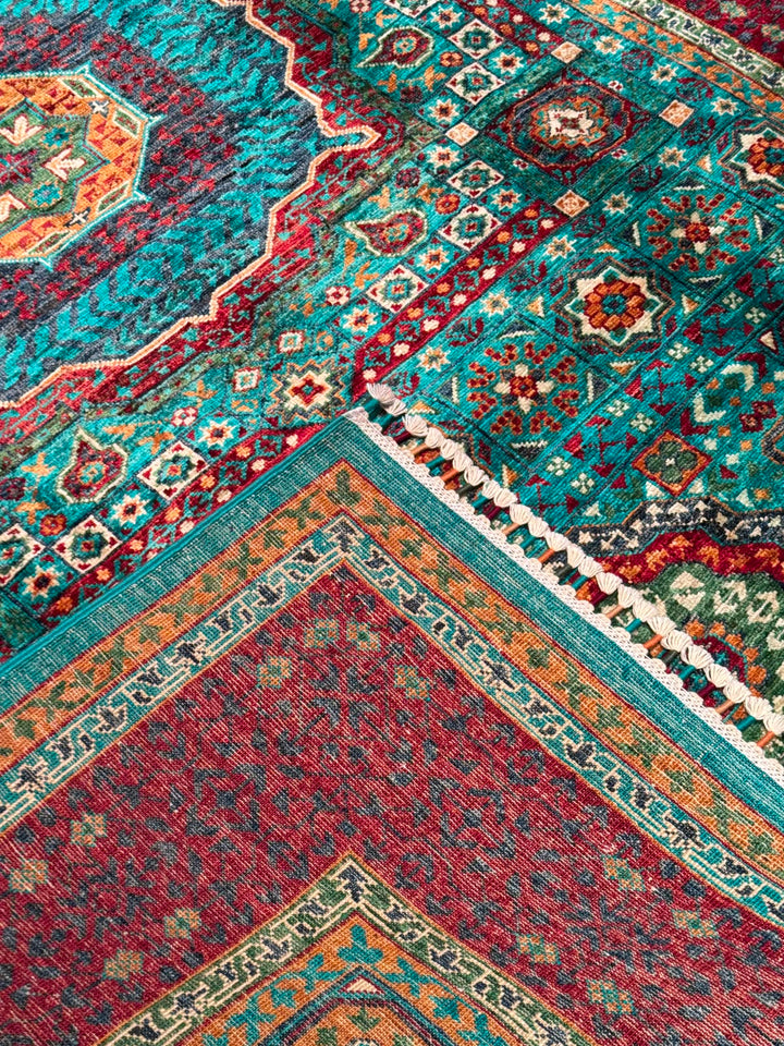 Memlük Orijinal El Dokuması Turkuaz Kök Boya Yün Halı 172x243 4.18 Metrekare - 5x8 ft