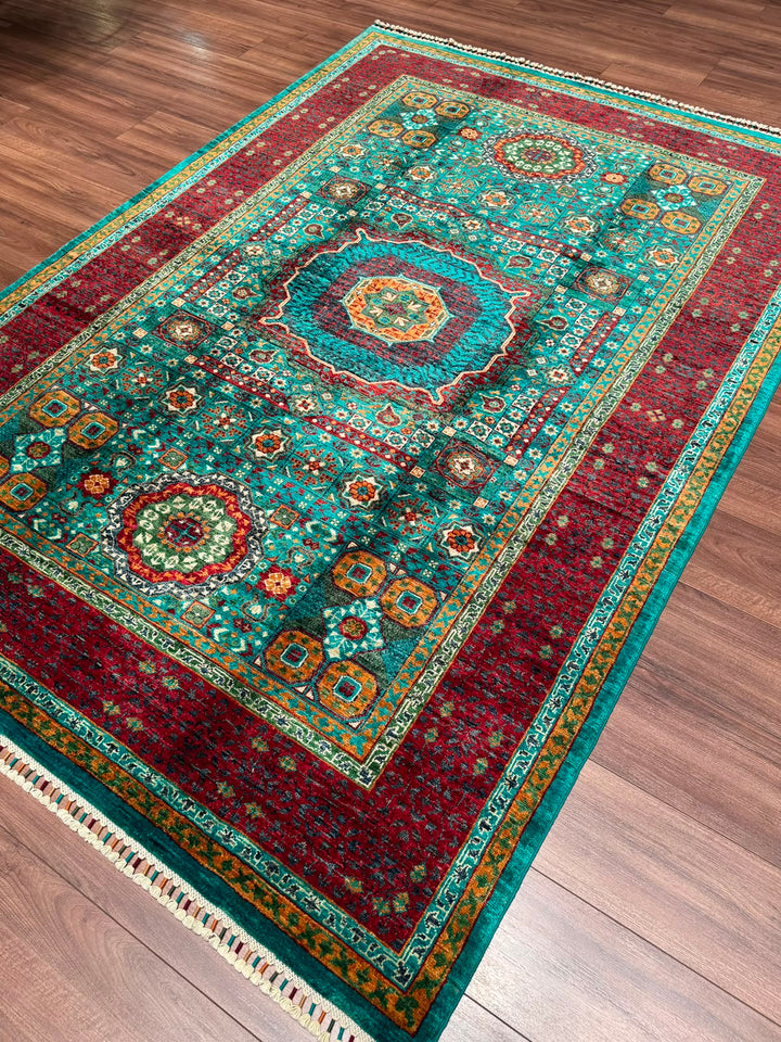 Memlük Orijinal El Dokuması Turkuaz Kök Boya Yün Halı 172x243 4.18 Metrekare - 5x8 ft