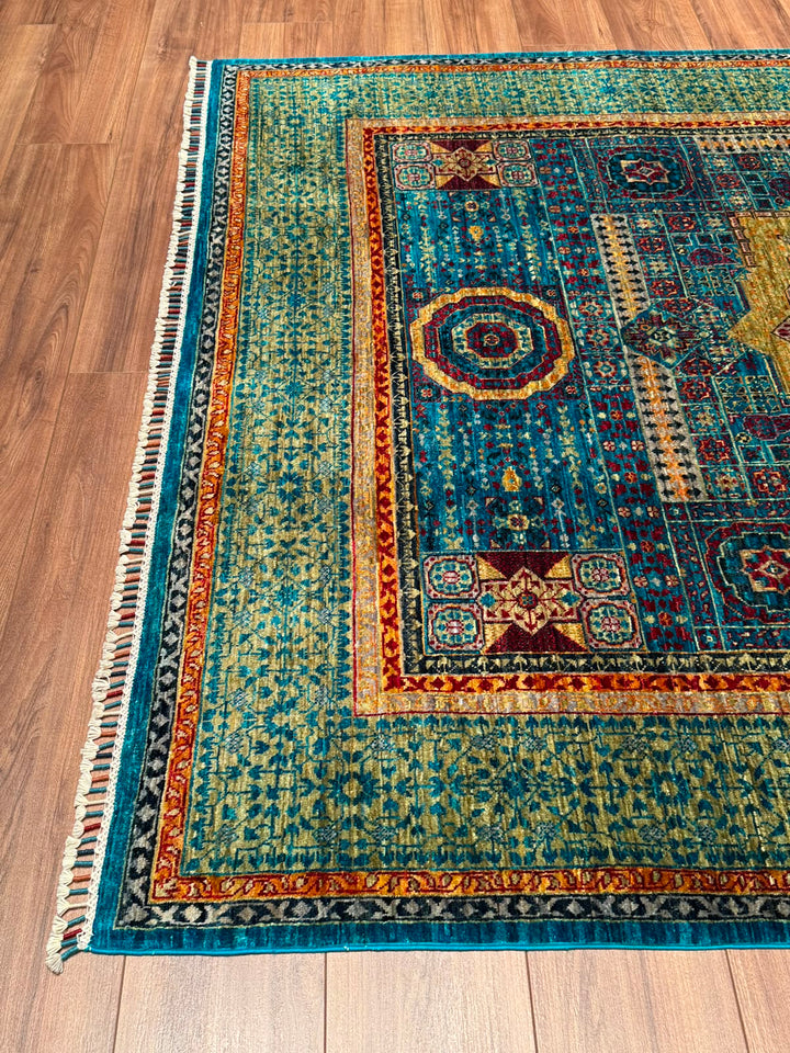 Memlük Orijinal El Dokuması Turkuaz Kök Boya Yün Halı 179x235 4.21 Metrekare - 5x8 ft
