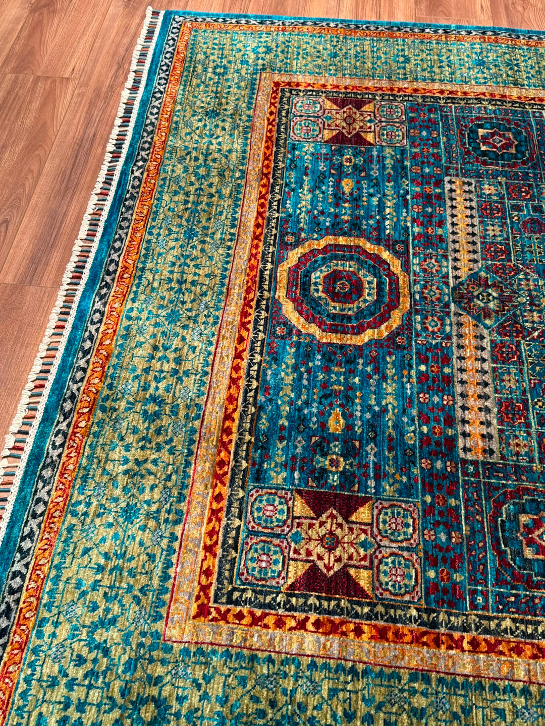 Memlük Orijinal El Dokuması Turkuaz Kök Boya Yün Halı 179x235 4.21 Metrekare - 5x8 ft