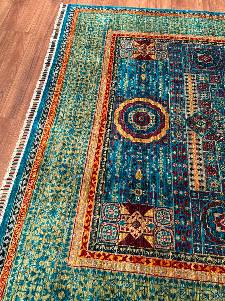 Memlük Orijinal El Dokuması Turkuaz Kök Boya Yün Halı 179x235 4.21 Metrekare - 5x8 ft