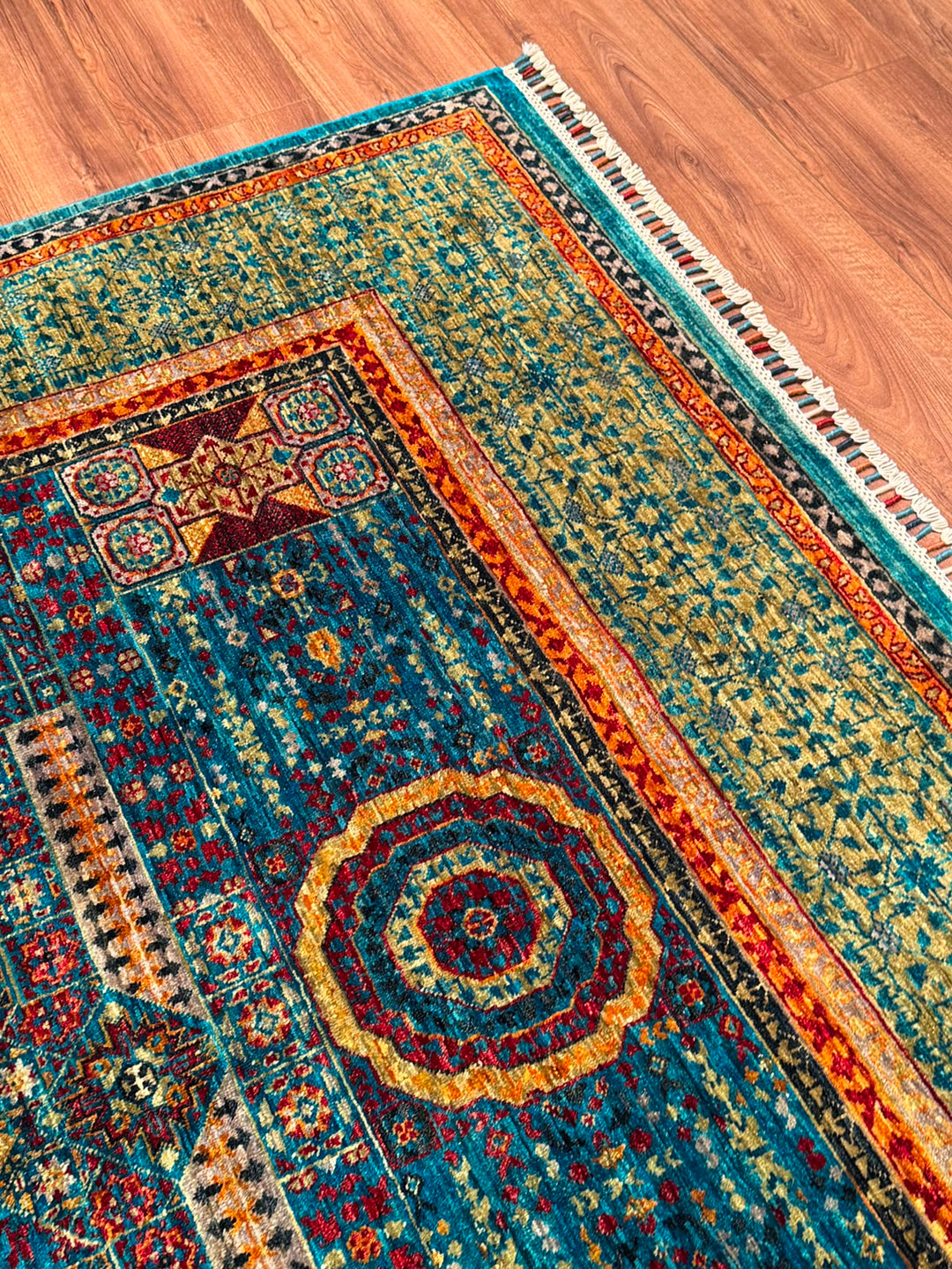 Memlük Orijinal El Dokuması Turkuaz Kök Boya Yün Halı 179x235 4.21 Metrekare - 5x8 ft