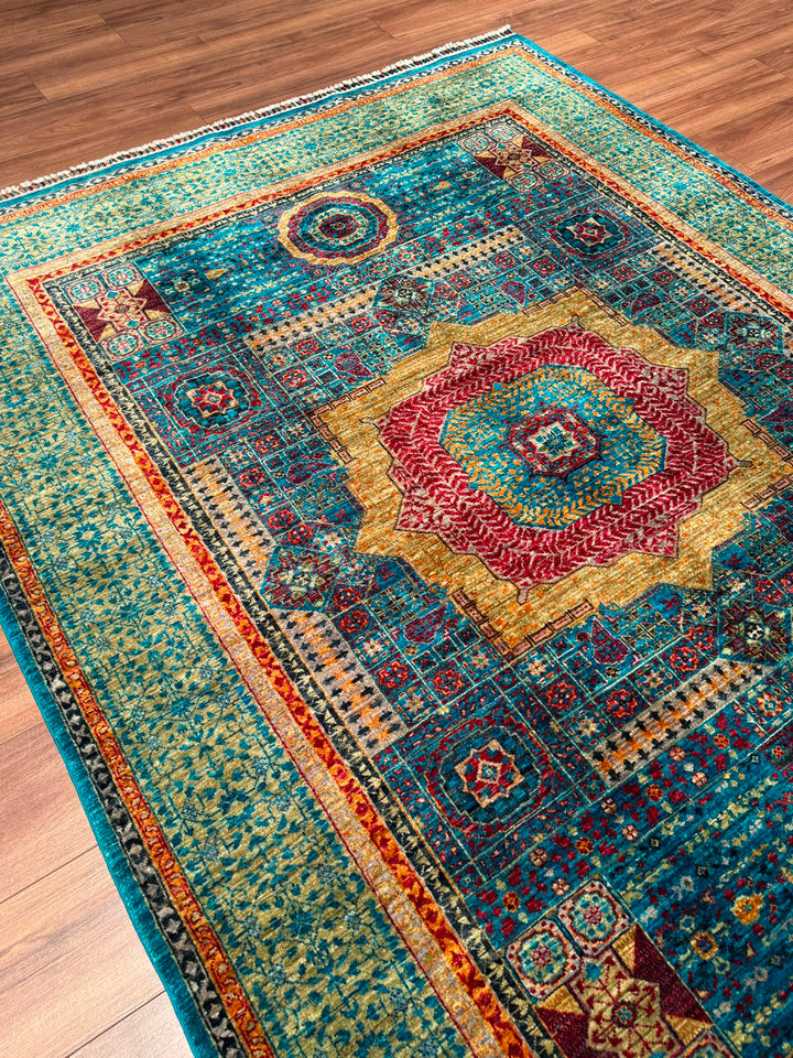 Memlük Orijinal El Dokuması Turkuaz Kök Boya Yün Halı 179x235 4.21 Metrekare - 5x8 ft