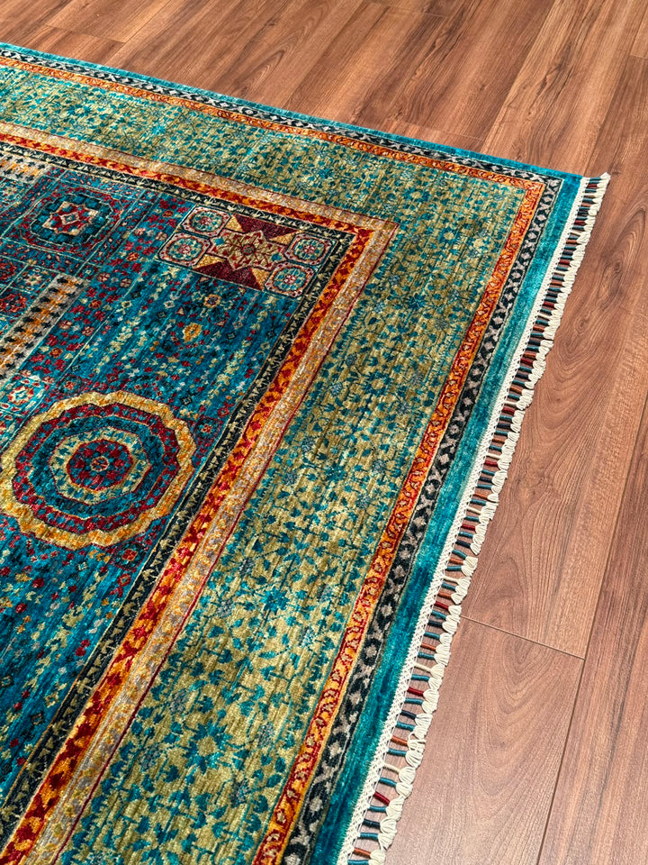 Memlük Orijinal El Dokuması Turkuaz Kök Boya Yün Halı 179x235 4.21 Metrekare - 5x8 ft