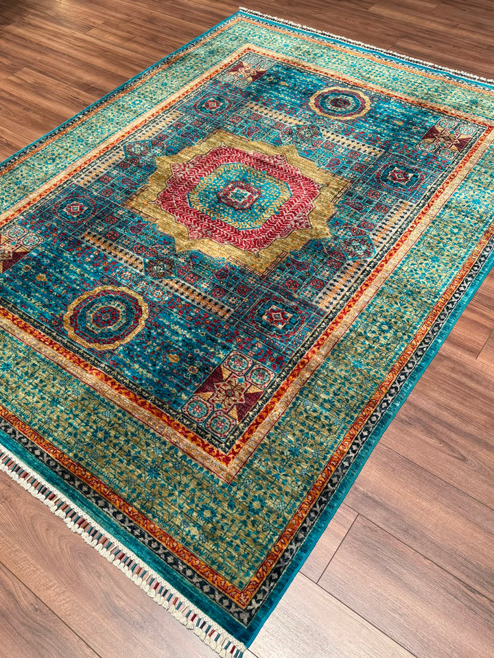 Memlük Orijinal El Dokuması Turkuaz Kök Boya Yün Halı 179x235 4.21 Metrekare - 5x8 ft
