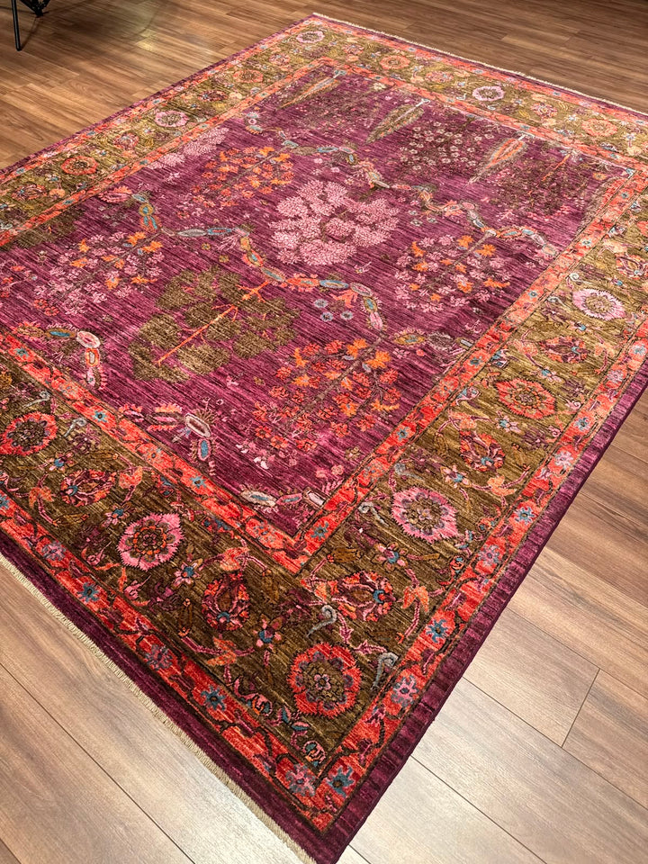 Selçuklu Orijinal El Dokuması Pembe Kök Boya Yün Halı 247x299 7.39 Metrekare - 7x10 ft