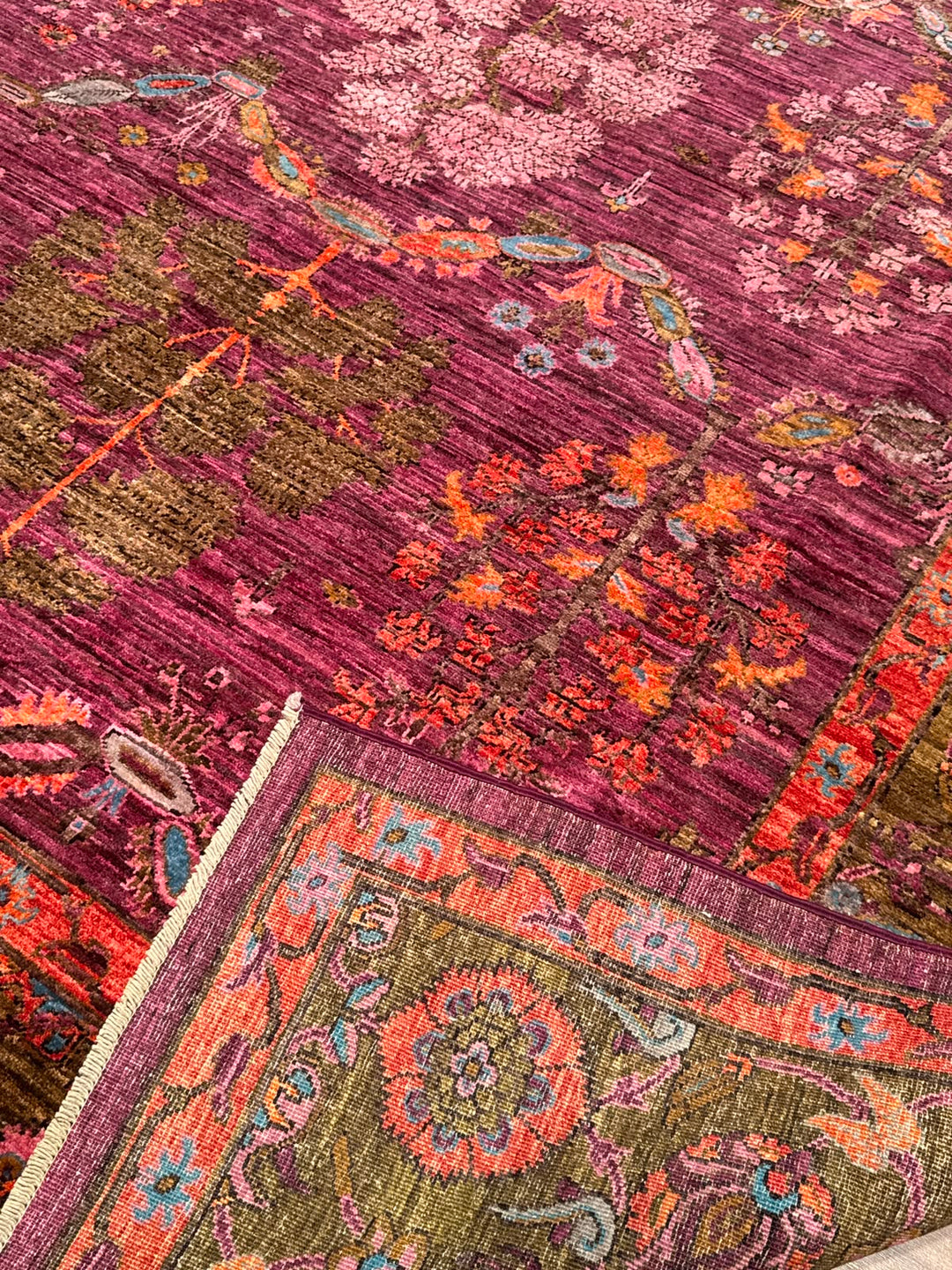 Selçuklu Orijinal El Dokuması Pembe Kök Boya Yün Halı 247x299 7.39 Metrekare - 7x10 ft
