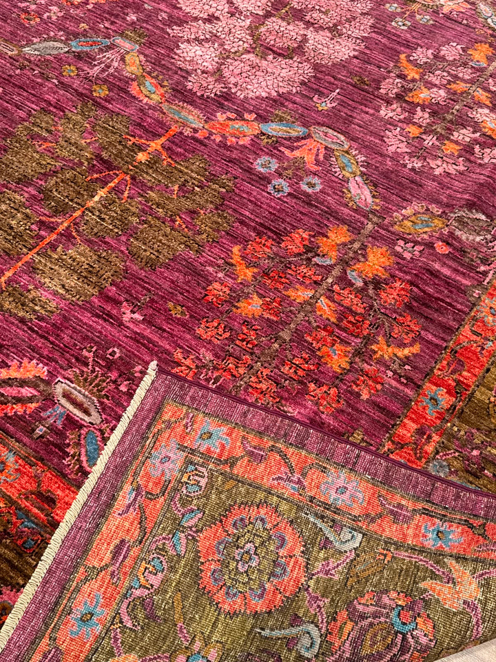 Selçuklu Orijinal El Dokuması Pembe Kök Boya Yün Halı 247x299 7.39 Metrekare - 7x10 ft