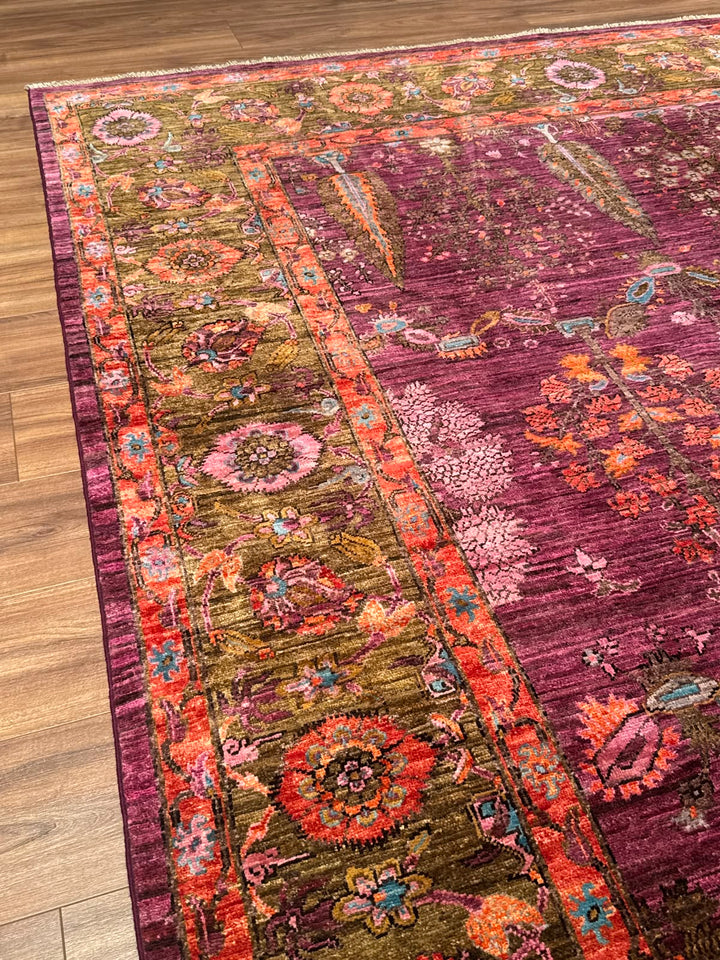 Selçuklu Orijinal El Dokuması Pembe Kök Boya Yün Halı 247x299 7.39 Metrekare - 7x10 ft