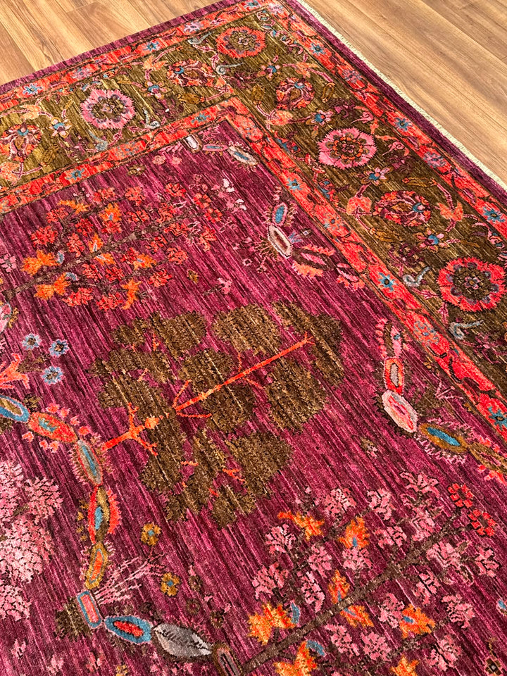Selçuklu Orijinal El Dokuması Pembe Kök Boya Yün Halı 247x299 7.39 Metrekare - 7x10 ft